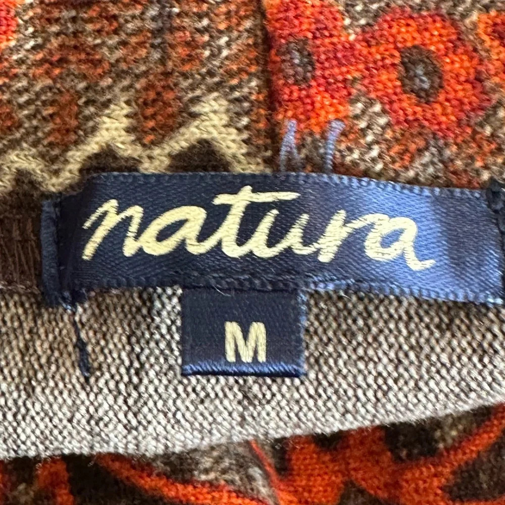 Vintage style Natura Dress brown long sleeve w/ cowl neck & 70s print. - Picture 8 of 8